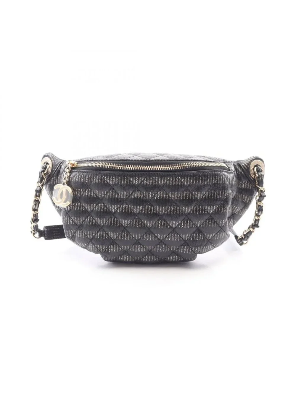 Chanel Waist Bag Quilted Black Gold Silver Leather Chain